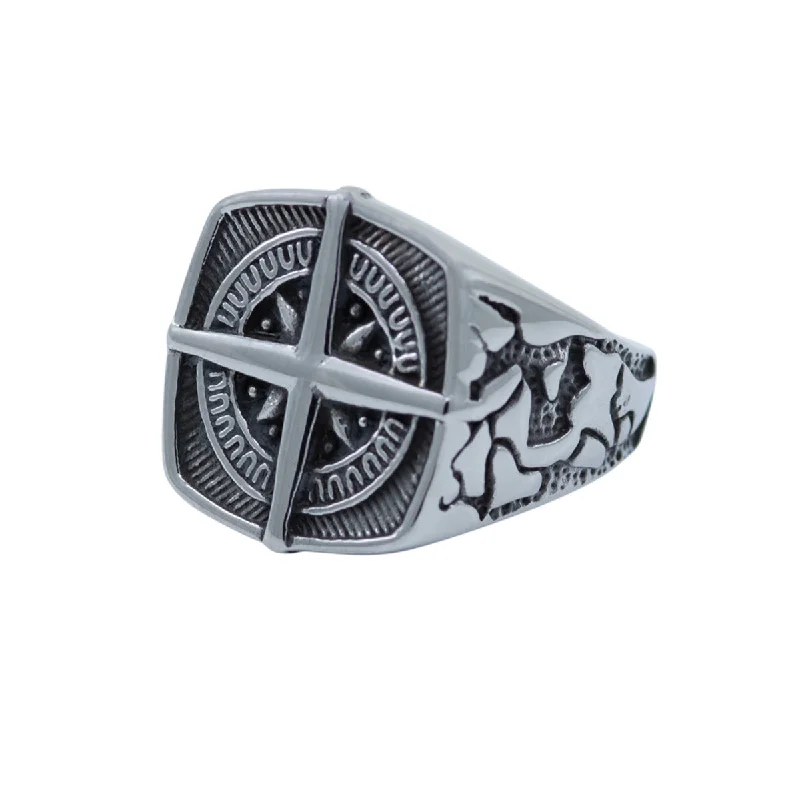 Men's beaded rings with semi - precious stonesMen's Square Compass Signet Ring
