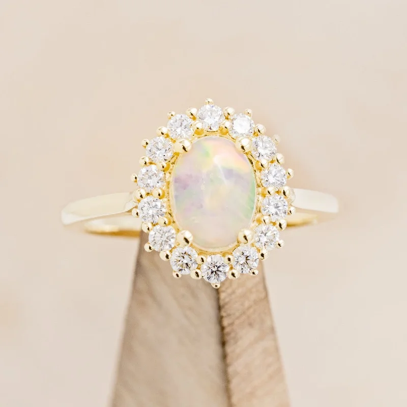 Men's Garnet Engagement Rings in 18K Gold Vermeil with Intricate Engraved DetailsOVAL WELO OPAL ENGAGEMENT RING WITH DIAMOND HALO