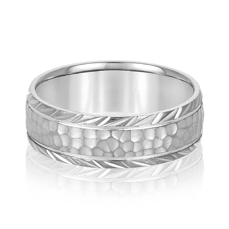 Men's laser - engraved rings with custom messagesMen’s Leaf Pattern Edged Hammered Center Wedding Band Men's laser - engraved rings with custom messagesMen’s Leaf Pattern Edged Hammered Center Wedding Band