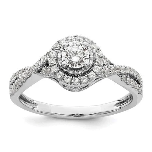 14k White Gold Lab Grown Diamond SI1/SI2, G H I, Halo Twist Engagement Ring