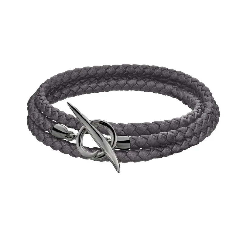 Shaun Leane Quill Sterling Silver Black Rhodium Metallic Pewter Leather Wrap Bracelet