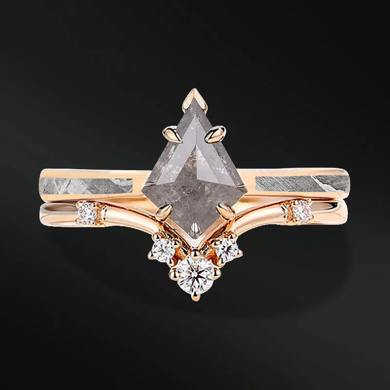 Women's Rings with Hidden Compartments for Secret KeepsakesFIONA - 14K GOLD ENGAGEMENT RING SET - NATURAL METEORITE AND KITE GALAXY DIAMOND RINGS Women's Rings with Hidden Compartments for Secret KeepsakesFIONA - 14K GOLD ENGAGEMENT RING SET - NATURAL METEORITE AND KITE GALAXY DIAMOND RINGS
