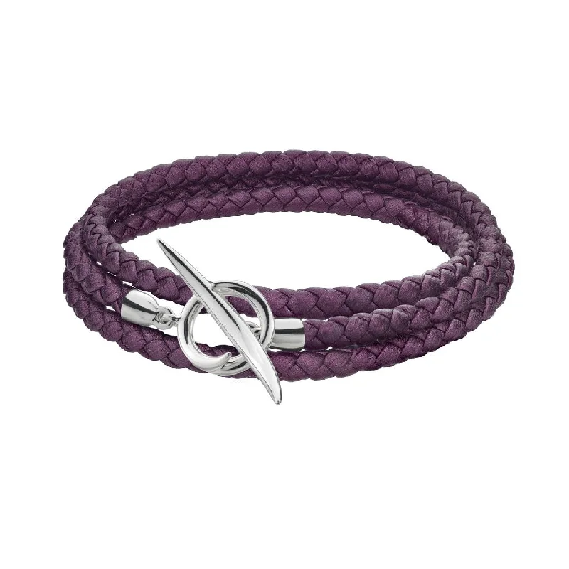 Shaun Leane Quill Sterling Silver Metallic Purple Leather Wrap Bracelet