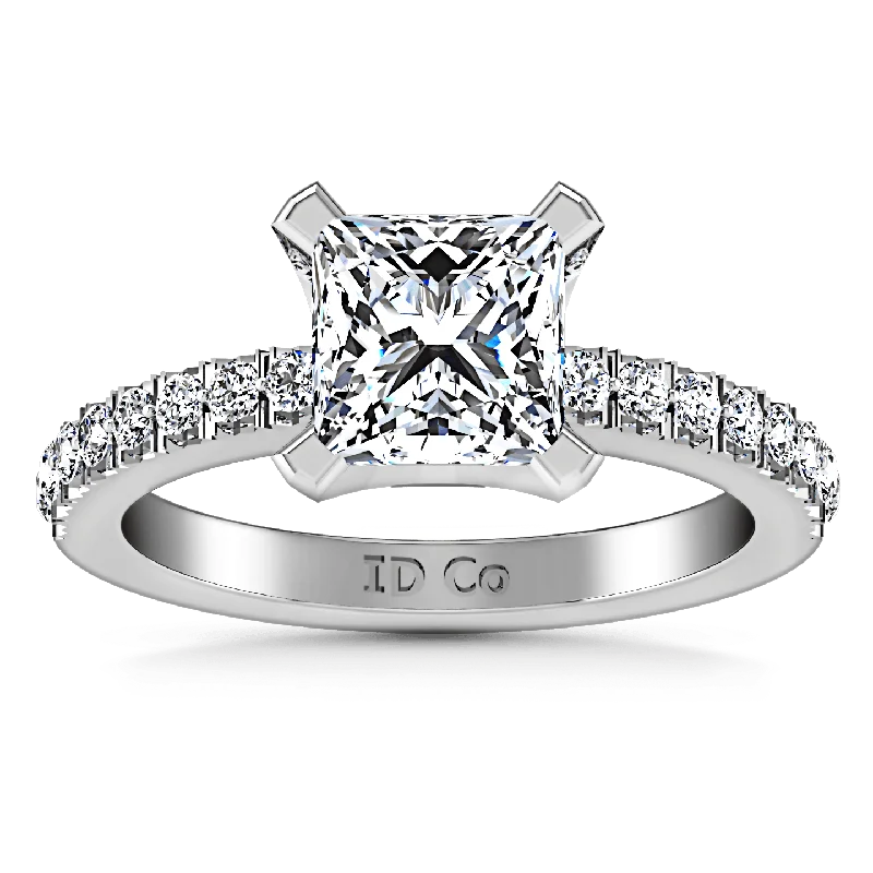 Art Deco - Inspired Women's Rings with Geometric Shapes in 14K GoldPave Princess Cut Diamond Engagement Ring Prima 14K White Gold