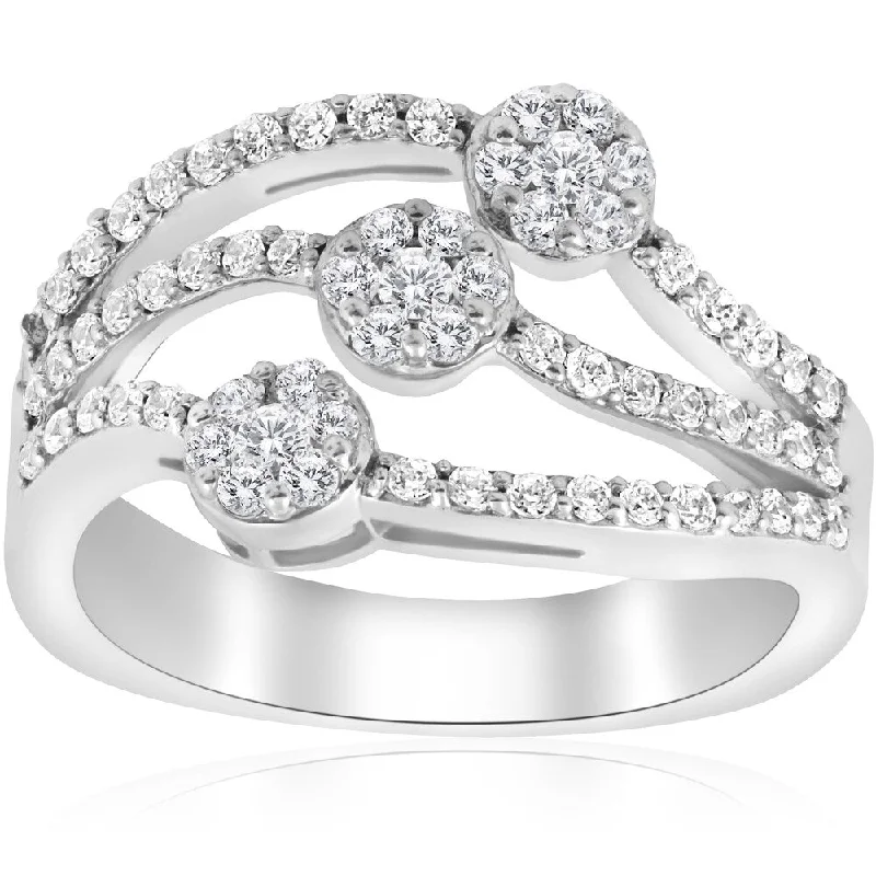 14k White Gold 3/4 ct TDW Diamond Multi Row Womens Anniversary Wide Right Hand Ring 14k White Gold 3/4 ct TDW Diamond Multi Row Womens Anniversary Wide Right Hand Ring