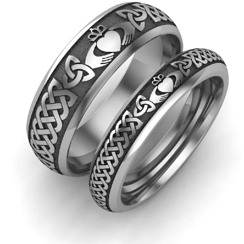Men's emerald - encrusted rings for a rich green toneTitanium Claddagh Wedding Ring Set 1 - 6mm-4mm Men's emerald - encrusted rings for a rich green toneTitanium Claddagh Wedding Ring Set 1 - 6mm-4mm