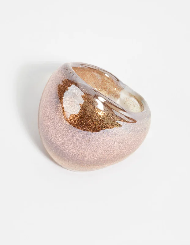 Stackable Fashion Rings in Rose - Gold Tone with Delicate Floral EngravingsBronze Glitter Dome Ring Stackable Fashion Rings in Rose - Gold Tone with Delicate Floral EngravingsBronze Glitter Dome Ring