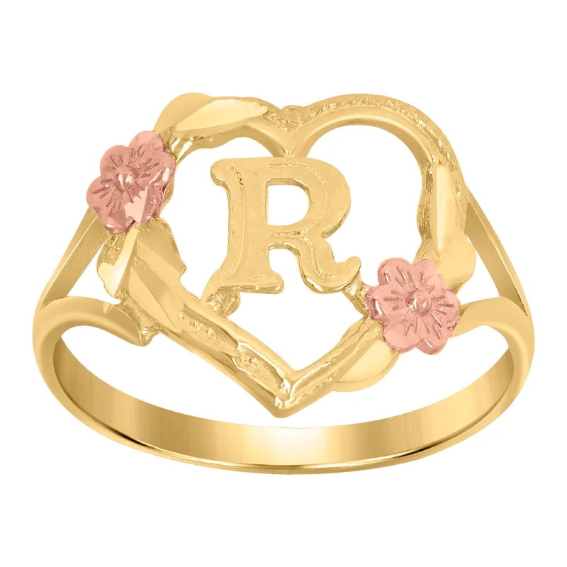 Fashion Rings with Initial Charms in Silver - Plated Metal for a Custom AccessoryKeene Jewelers 10kt Two-tone Gold Womens DC Textured Initial Letter R Heart Band Ring Fashion Rings with Initial Charms in Silver - Plated Metal for a Custom AccessoryKeene Jewelers 10kt Two-tone Gold Womens DC Textured Initial Letter R Heart Band Ring