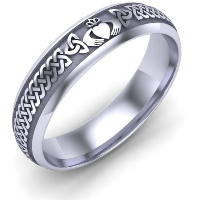 Men's hematite - ring for a metallic gray lusterCladdagh Wedding Ring UCL1-14W5LIGHT - 14K White Gold LIGHT WEIGHT Men's hematite - ring for a metallic gray lusterCladdagh Wedding Ring UCL1-14W5LIGHT - 14K White Gold LIGHT WEIGHT