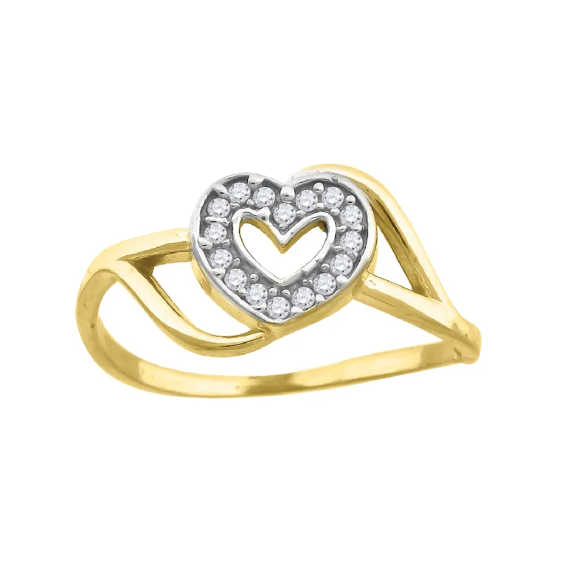 Stackable Fashion Rings in Rose - Gold Tone with Delicate Floral EngravingsKeene Jewelers 10kt Gold Womens Two-tone CZ Split Shank Heart Band Ring Stackable Fashion Rings in Rose - Gold Tone with Delicate Floral EngravingsKeene Jewelers 10kt Gold Womens Two-tone CZ Split Shank Heart Band Ring