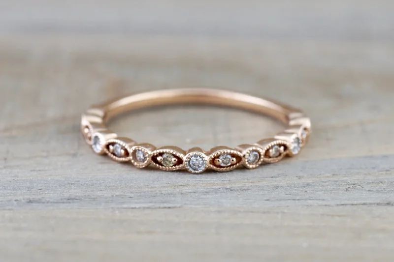Men's glow - in - the - dark rings for a fun effect14k Rose Gold Diamond Vintage Milgrain Etch Etching Ring Antique Half Eternity Filigree Dainty Band Men's glow - in - the - dark rings for a fun effect14k Rose Gold Diamond Vintage Milgrain Etch Etching Ring Antique Half Eternity Filigree Dainty Band