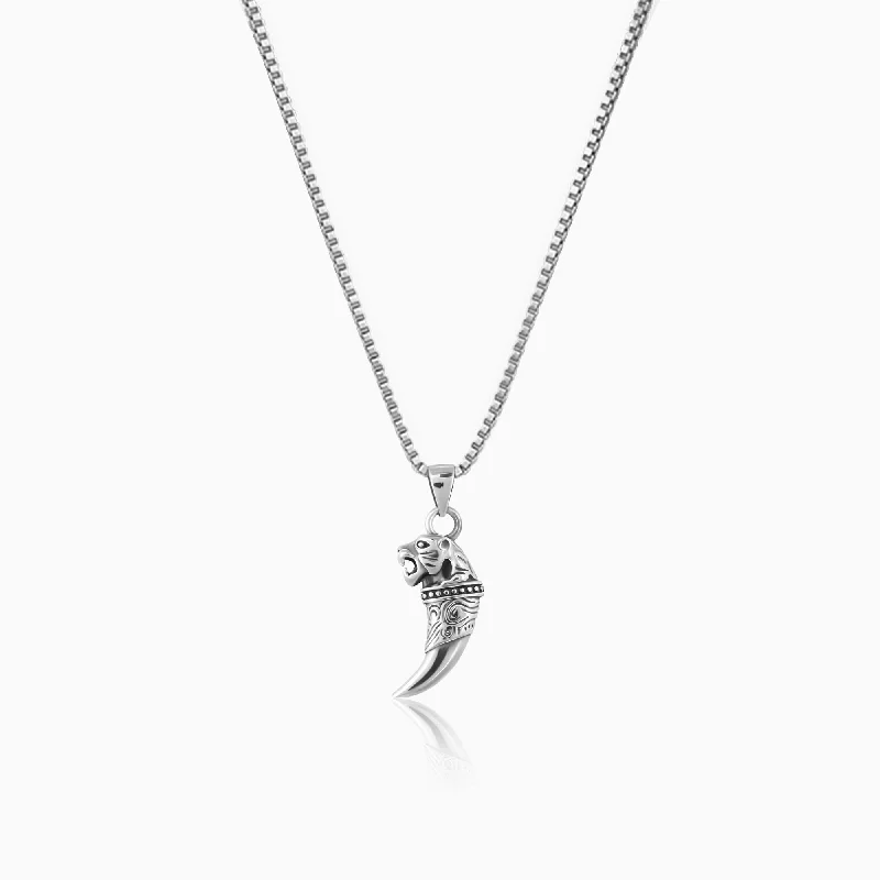 Men's amethyst - filled rings for a purple eleganceSilver Tiger Tooth Pendant with Link Chain For Him