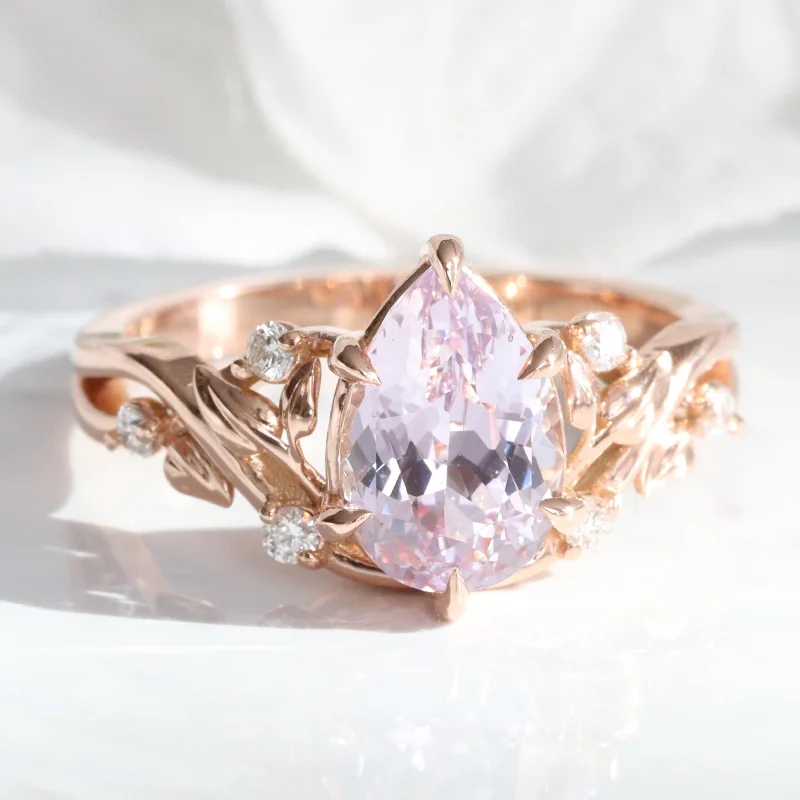 Men's Topaz Engagement Rings in 10K Gold with a Channel - Set Diamond Band2.68 Ct Pear Lavender Sapphire Ring in 14k Rose Gold Floral Leaf Diamond Size 6.75 Men's Topaz Engagement Rings in 10K Gold with a Channel - Set Diamond Band2.68 Ct Pear Lavender Sapphire Ring in 14k Rose Gold Floral Leaf Diamond Size 6.75