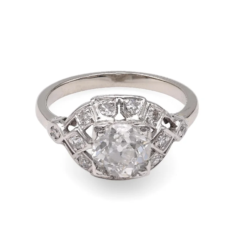 Oval - cut sapphire and diamond engagement ring in 18K white goldArt Deco Platinum Diamond Ring Oval - cut sapphire and diamond engagement ring in 18K white goldArt Deco Platinum Diamond Ring