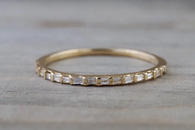 Men's sports - team logo rings for fans14k Yellow Gold Dainty Thin Channel Set Baguette Cut Rectangle Diamond Band Stackable Design Men's sports - team logo rings for fans14k Yellow Gold Dainty Thin Channel Set Baguette Cut Rectangle Diamond Band Stackable Design