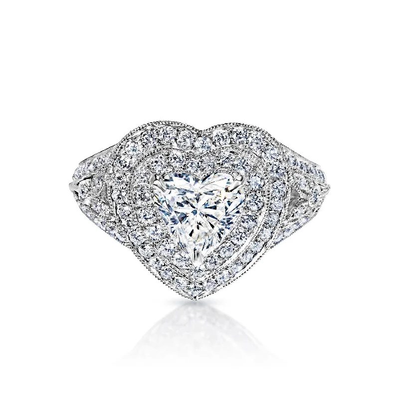 Elaina 3 Carat K SI2 Heart Shape Diamond Engagement Ring in 18k White Gold By Mike Nekta. GIA Certified Elaina 3 Carat K SI2 Heart Shape Diamond Engagement Ring in 18k White Gold By Mike Nekta. GIA Certified