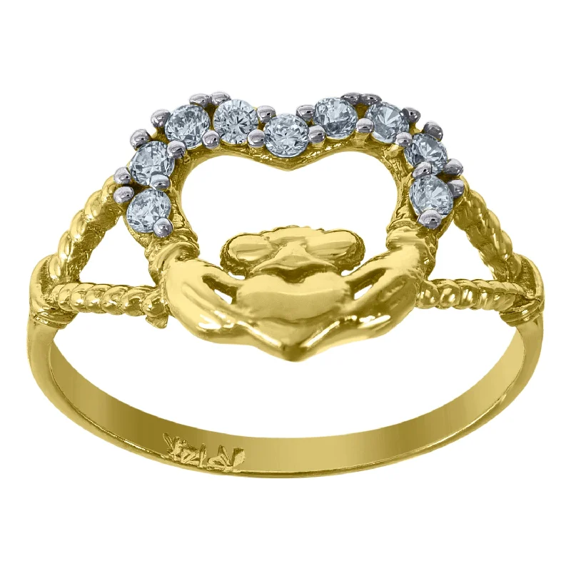 Stackable Fashion Rings in Rose - Gold Tone with Delicate Floral EngravingsKeene Jewelers 14kt Two-tone Gold Womens CZ Claddagh SZ7 Ring Band Stackable Fashion Rings in Rose - Gold Tone with Delicate Floral EngravingsKeene Jewelers 14kt Two-tone Gold Womens CZ Claddagh SZ7 Ring Band