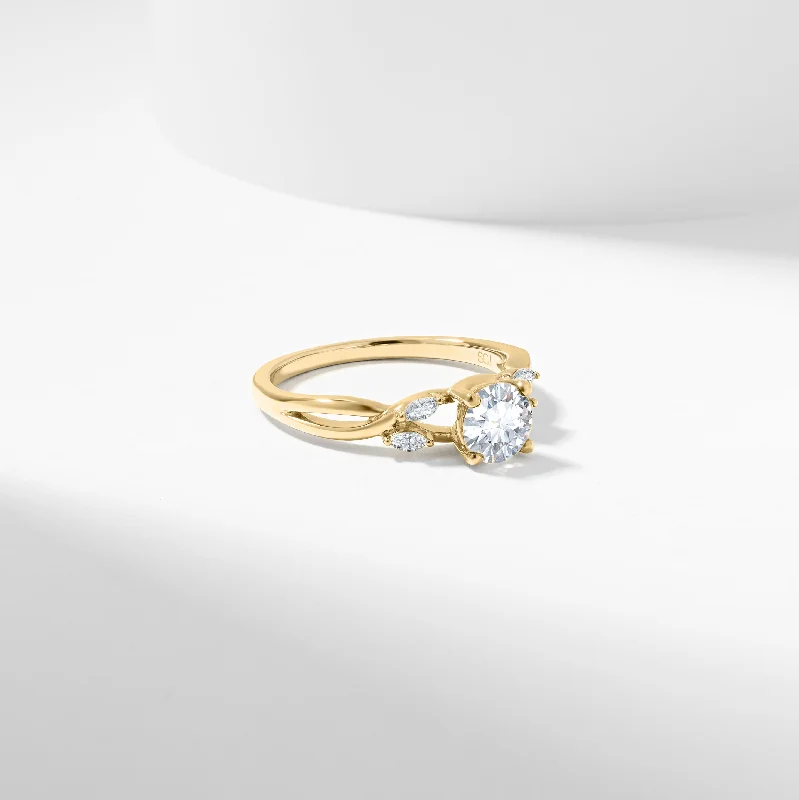 Cushion - cut diamond engagement ring with a halo of moissanite in a silver - plated bandRound Brilliant Lab Grown Diamond Solitaire with Marquise Shoulder Accents Engagement Ring 1.0tdw Cushion - cut diamond engagement ring with a halo of moissanite in a silver - plated bandRound Brilliant Lab Grown Diamond Solitaire with Marquise Shoulder Accents Engagement Ring 1.0tdw