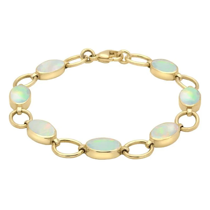 9ct Yellow Gold Opal Seven Oval Stone Bracelet
