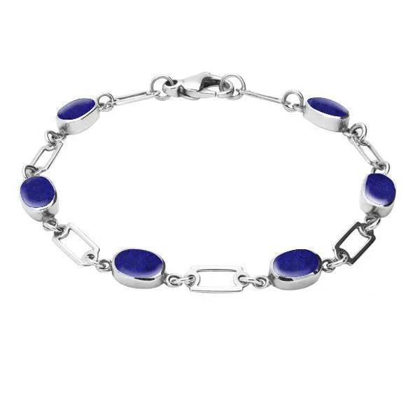 Sterling Silver Lapis Lazuli Oval Linked Bracelet
