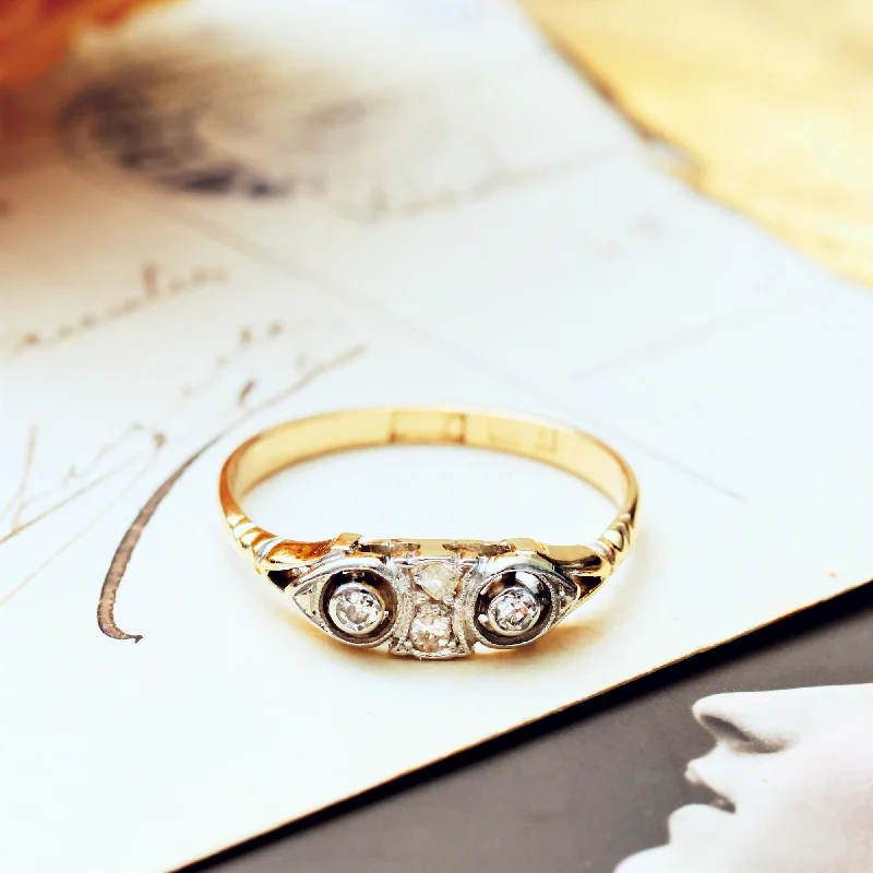 Engagement - Inspired Women's Rings with a Halo of Small DiamondsVintage Mid Century Twin Sparkles Diamond Ring Engagement - Inspired Women's Rings with a Halo of Small DiamondsVintage Mid Century Twin Sparkles Diamond Ring