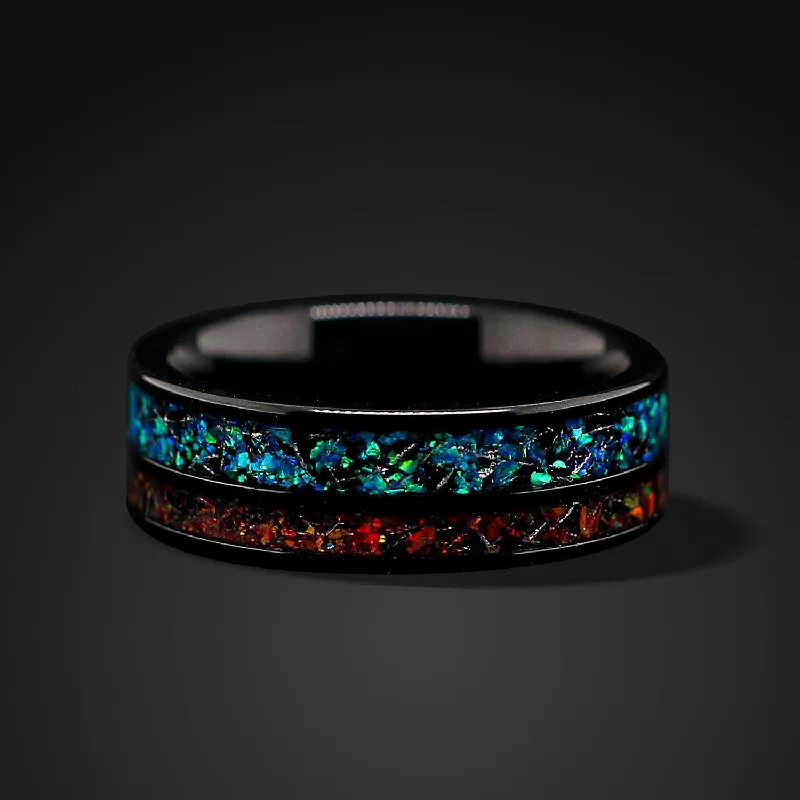 Men's spinning rings for fidget - friendly useFire Opal Ring Meteorite Wedding Band Stainless Steel Opal Wedding Band 7mm Men's spinning rings for fidget - friendly useFire Opal Ring Meteorite Wedding Band Stainless Steel Opal Wedding Band 7mm