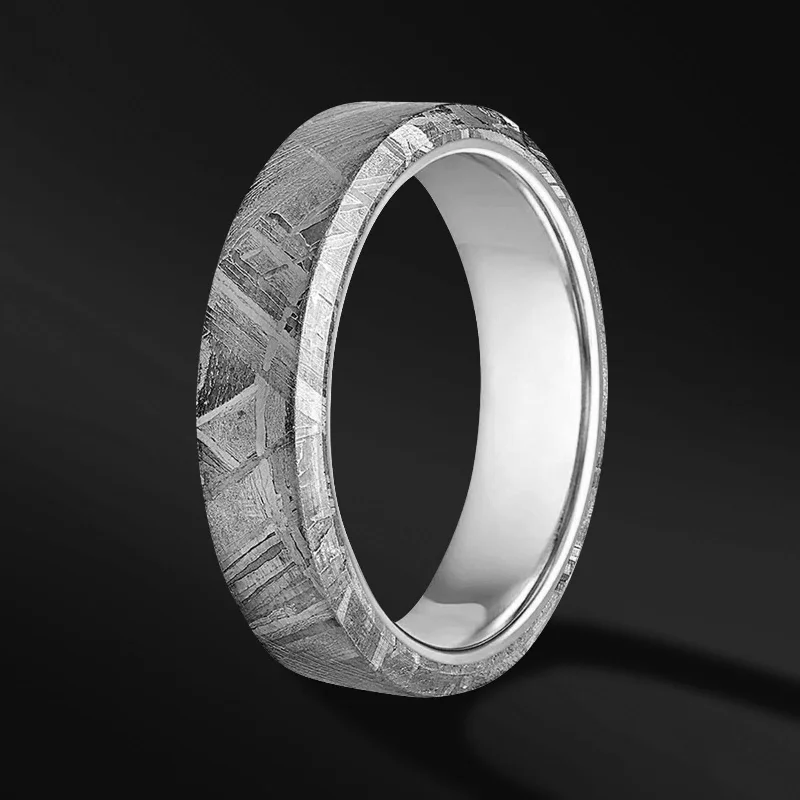Men's opal - featured rings with iridescent colorsTUNGSTEN WEDDING BAND WITH METEORITE INLAY FOR MEN Men's opal - featured rings with iridescent colorsTUNGSTEN WEDDING BAND WITH METEORITE INLAY FOR MEN