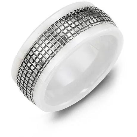 9mm White Ceramic 14K White Gold Ring