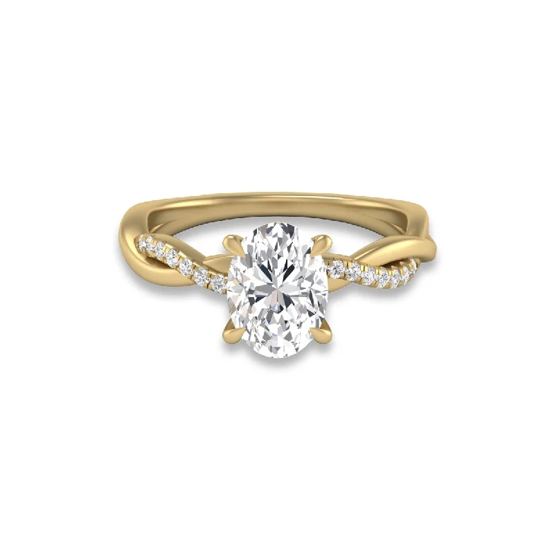 Marquee Agatha Twisted Pave Ring with IGI Certified 2 Carat Lab-Grown Oval Shape Diamond in 14K Yellow Gold Marquee Agatha Twisted Pave Ring with IGI Certified 2 Carat Lab-Grown Oval Shape Diamond in 14K Yellow Gold