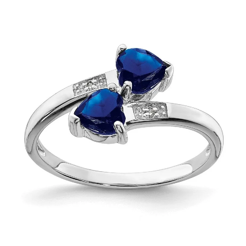 Curata 925 Sterling Silver Polished Open back Rhodium Dark Sapphire and Diamond Love Heart Ring Curata 925 Sterling Silver Polished Open back Rhodium Dark Sapphire and Diamond Love Heart Ring