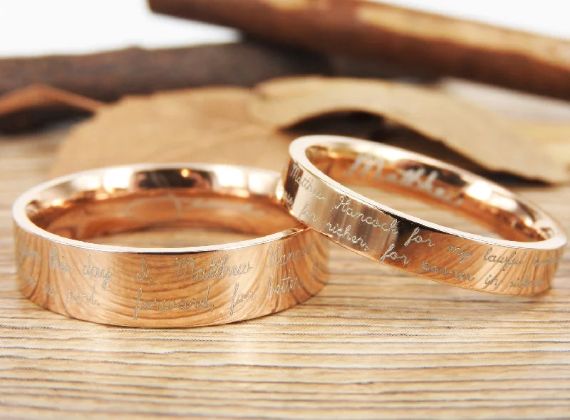 Men's leather - wrapped rings for a rustic charmHandmade Your Marriage Vow & Signature Rings Wedding Rings, Rosa Gold Matching Wedding Bands, Titanium Couple Rings Set Men's leather - wrapped rings for a rustic charmHandmade Your Marriage Vow & Signature Rings Wedding Rings, Rosa Gold Matching Wedding Bands, Titanium Couple Rings Set