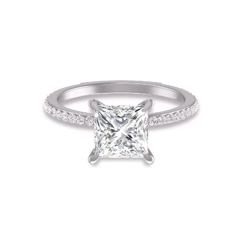 Marquee 14K White Gold Hidden Halo Cleo Ring with IGI Certified 2 Carat Center Princess Cut Lab-Grown Diamond Marquee 14K White Gold Hidden Halo Cleo Ring with IGI Certified 2 Carat Center Princess Cut Lab-Grown Diamond