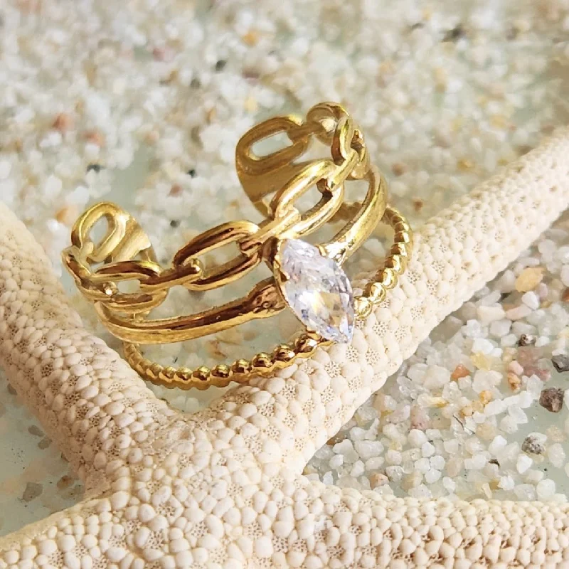 Women's Rings with Birthstones for a Personalized TouchRING CHAIN - ADJUSTABLE CUBIC ZIRCONIA WATERPROOF GOLD RING Women's Rings with Birthstones for a Personalized TouchRING CHAIN - ADJUSTABLE CUBIC ZIRCONIA WATERPROOF GOLD RING