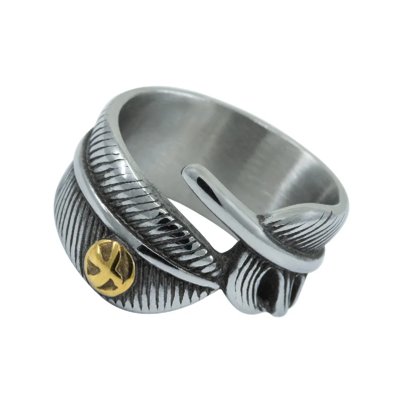 Men's pinky rings with a small gemstoneMen's Stainless Steel Feather Ring