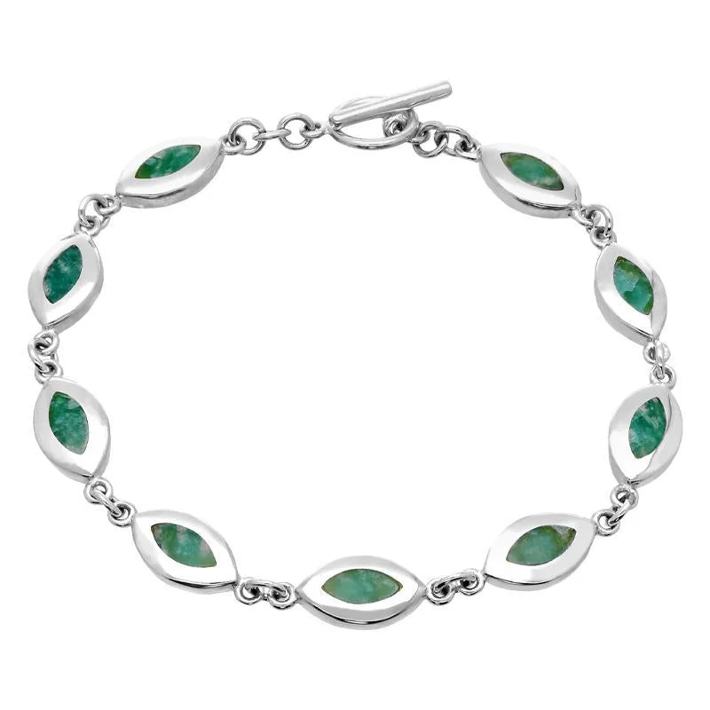 Sterling Silver Amazonite Framed Nine Stone Marquise Bracelet