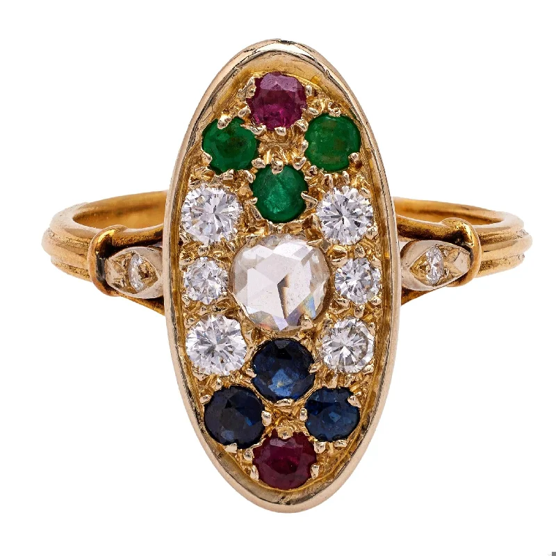Pear - shaped diamond engagement ring with side baguette diamonds in 18K goldVintage French Diamond and Gemstone 18k Yellow Gold Ring Pear - shaped diamond engagement ring with side baguette diamonds in 18K goldVintage French Diamond and Gemstone 18k Yellow Gold Ring
