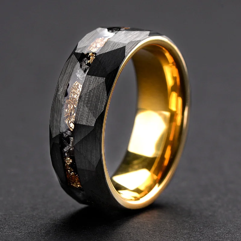 Men's multi - colored gemstone rings for a vibrant styleTungsten Meteorite Ring for Men | Gold Plated Wedding Band | 8mm Men's multi - colored gemstone rings for a vibrant styleTungsten Meteorite Ring for Men | Gold Plated Wedding Band | 8mm
