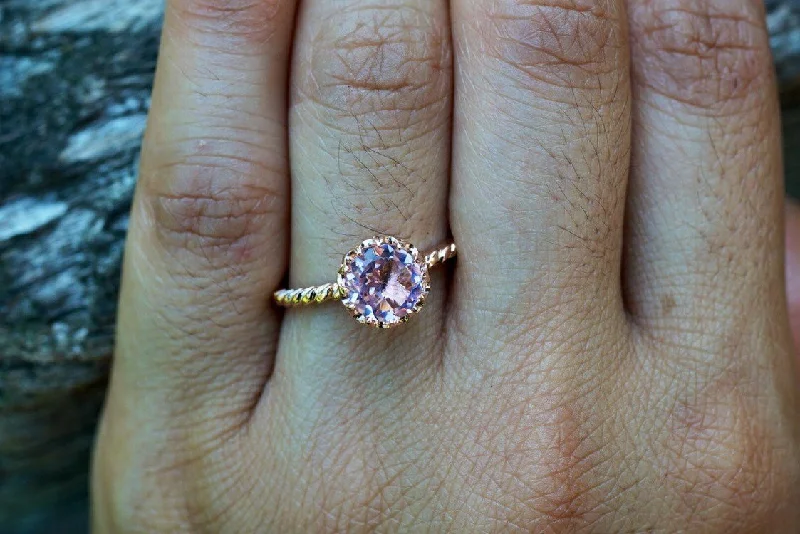Men's emerald - encrusted rings for a rich green toneMelrose 14k Rose Gold Round Morganite Pinkish Halo Engagement Ring Crown Vintage 7mm Men's emerald - encrusted rings for a rich green toneMelrose 14k Rose Gold Round Morganite Pinkish Halo Engagement Ring Crown Vintage 7mm