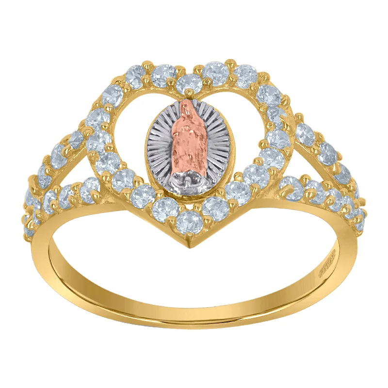 Open - Band Fashion Rings in Sterling Silver with Gemstone InlaysKeene Jewelers 10Kt Tri-Color Gold Womens Cubic-Zirconia Guadalupe Religious Rings Open - Band Fashion Rings in Sterling Silver with Gemstone InlaysKeene Jewelers 10Kt Tri-Color Gold Womens Cubic-Zirconia Guadalupe Religious Rings