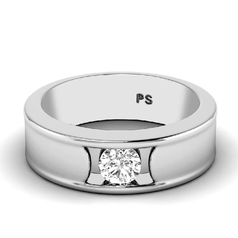 Men's pinky rings with a small gemstone0.35 CT Round Cut Diamonds - Mens Wedding Band