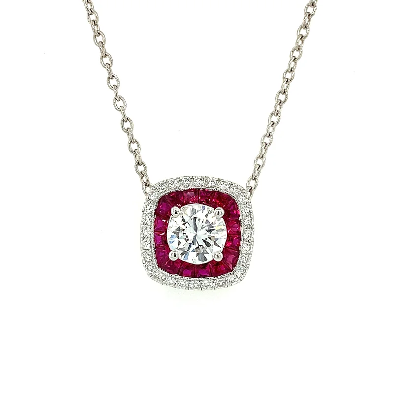 Aquamarine and diamond engagement ring in a 18K white - gold setting with a scalloped edgeRuby and Diamond Pendant in White Gold Aquamarine and diamond engagement ring in a 18K white - gold setting with a scalloped edgeRuby and Diamond Pendant in White Gold