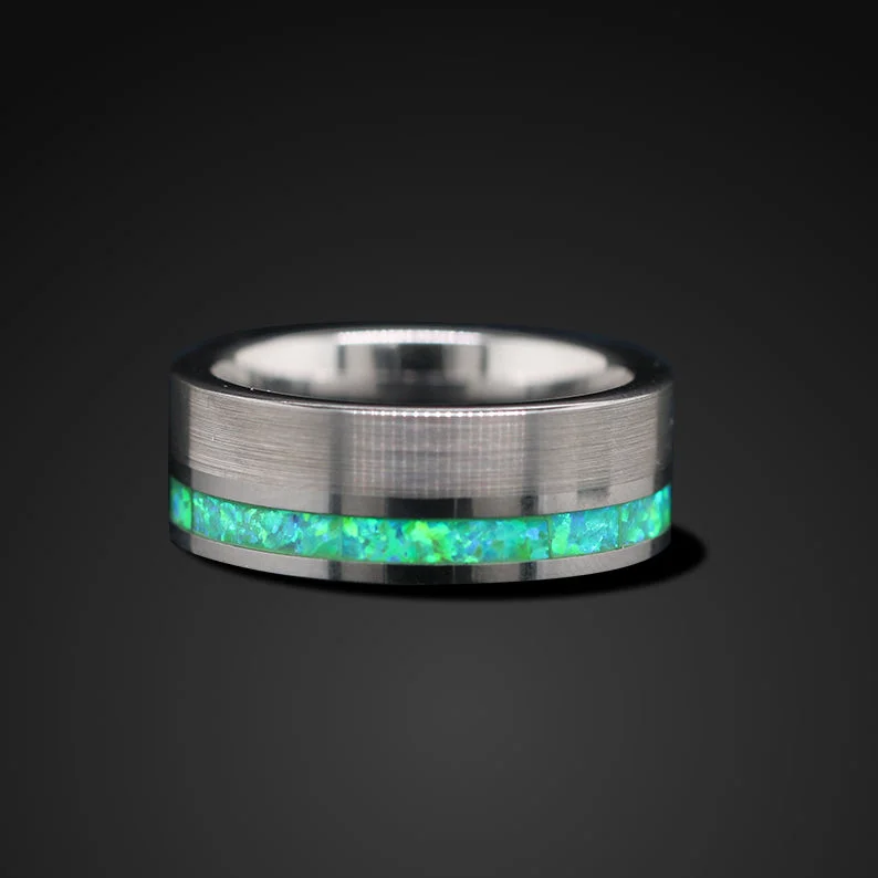 Men's stackable rings for a layered lookTungsten Male Wedding Bands | Opal Bands for Men Men's stackable rings for a layered lookTungsten Male Wedding Bands | Opal Bands for Men
