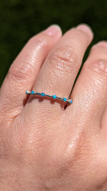 Men's spinning rings for fidget - friendly use14k White Gold 6 Blue Turquoise Milgrain Stackable Ring Men's spinning rings for fidget - friendly use14k White Gold 6 Blue Turquoise Milgrain Stackable Ring