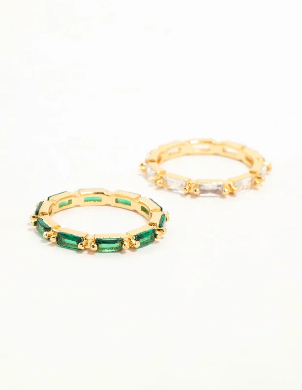 Bangle - Style Fashion Rings in Rose - Gold - Plated Aluminum with Etched PatternsGold Plated Green & Silver Baguette Stacking Rings 2-Pack Bangle - Style Fashion Rings in Rose - Gold - Plated Aluminum with Etched PatternsGold Plated Green & Silver Baguette Stacking Rings 2-Pack