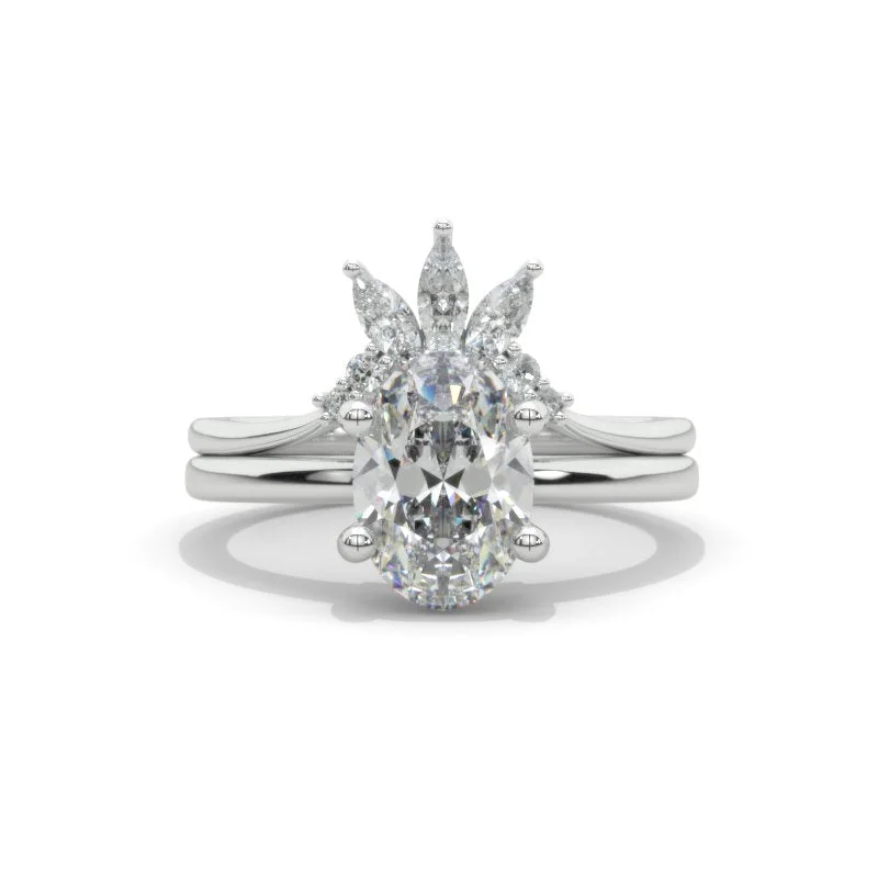 Men's Sapphire Engagement Rings in 18K White Gold with Pave Diamond Accents3 Carat Oval Giliarto Moissanite 14K White Gold Engagement Ring, Eternity Ring Set