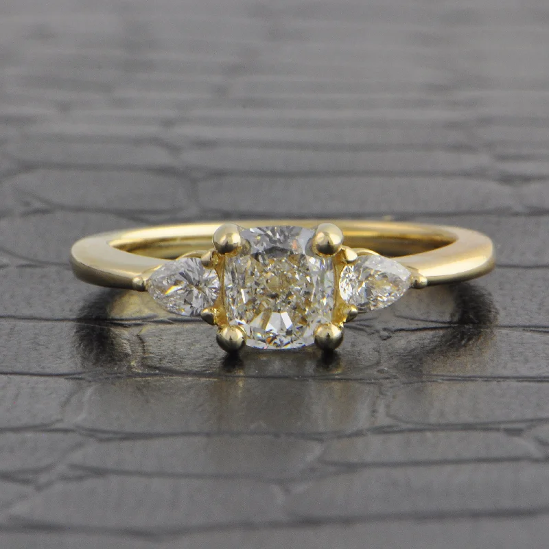 Emerald and diamond engagement ring in a vintage - inspired platinum bandGIA 1.02 ct. Cushion Cut Diamond Engagement Ring Emerald and diamond engagement ring in a vintage - inspired platinum bandGIA 1.02 ct. Cushion Cut Diamond Engagement Ring