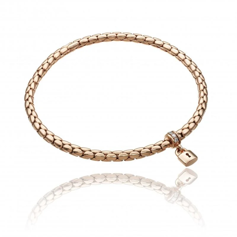 Chimento Stretch Charm 18ct Rose Gold Diamond Lock Charm Bracelet