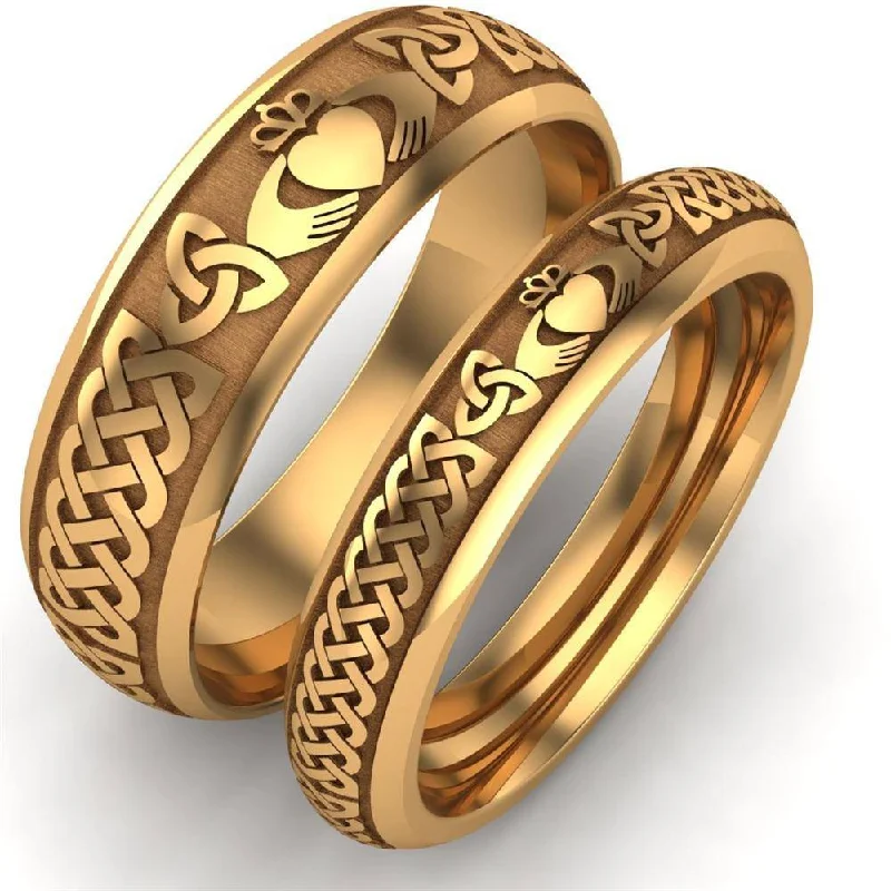 Men's glow - in - the - dark rings for a fun effect14K Yellow Gold Claddagh Wedding Ring Set UCL1-YELLOW-6M4M Men's glow - in - the - dark rings for a fun effect14K Yellow Gold Claddagh Wedding Ring Set UCL1-YELLOW-6M4M