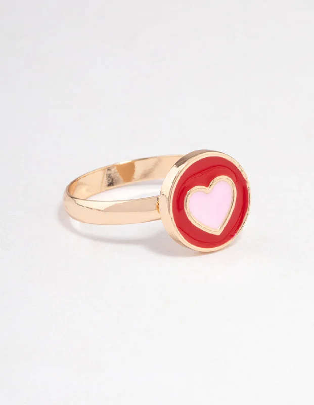 Bangle - Style Fashion Rings in Rose - Gold - Plated Aluminum with Etched PatternsGold Circled Heart Ring Bangle - Style Fashion Rings in Rose - Gold - Plated Aluminum with Etched PatternsGold Circled Heart Ring