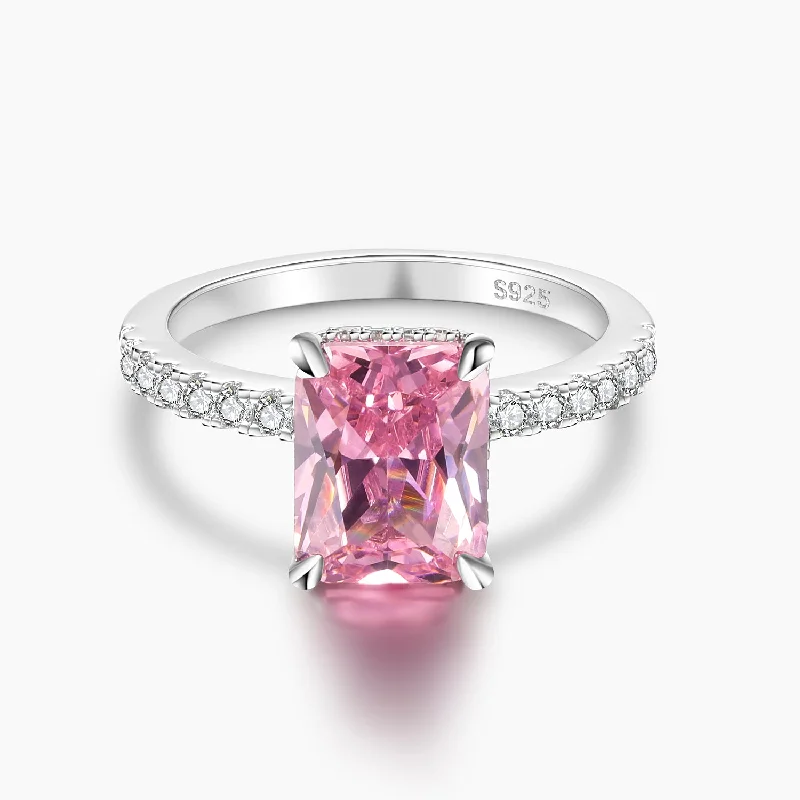 Women's 18K Gold Solitaire Diamond Ring for an Elegant Everyday Look925 Sterling Silver Radiant Pink Cubic Zirconia Ring